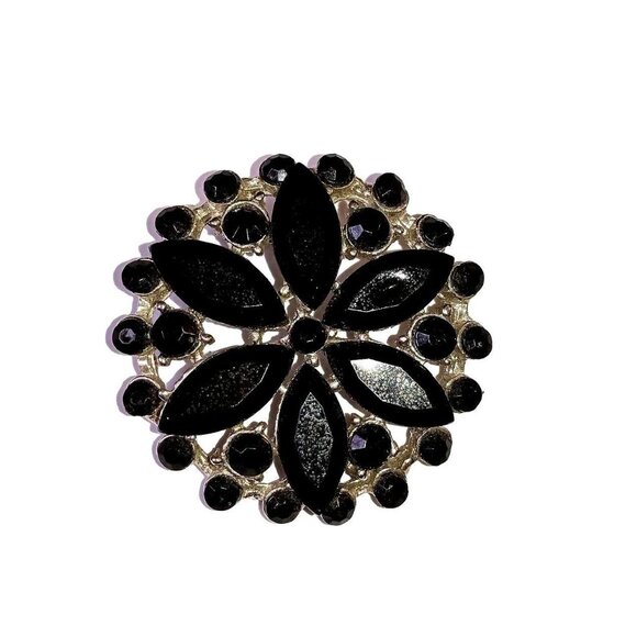 Silver Metal with Black Rhinestone Brooch - Picture 1 of 6